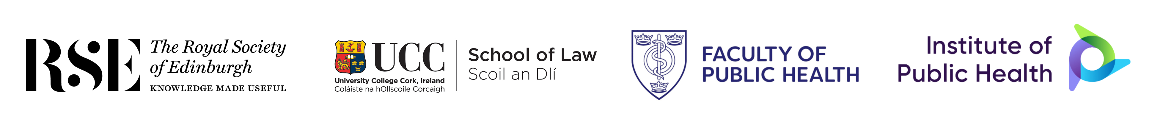 Logos for Royal Society of Edinburgh, University College Cork School of Law, UK Faculty of Public Health, Institute of Public Health Ireland