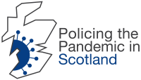 Policing the Pandemic logo (map of Scotland with coronavirus icon on it)