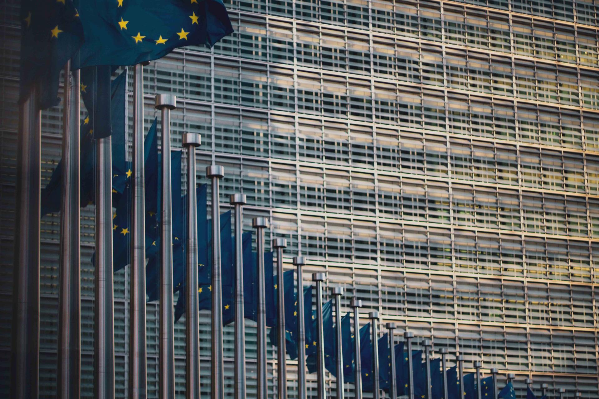 building with EU flags outside