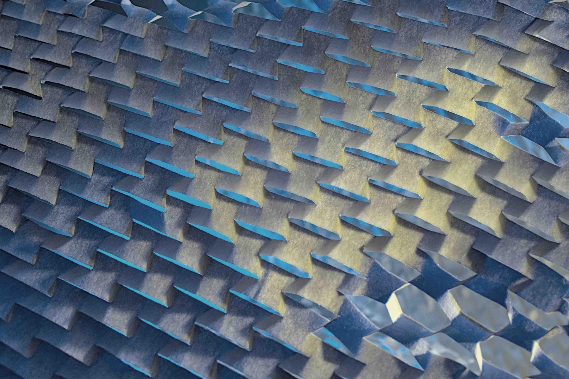 Blue and white diamnot fence image