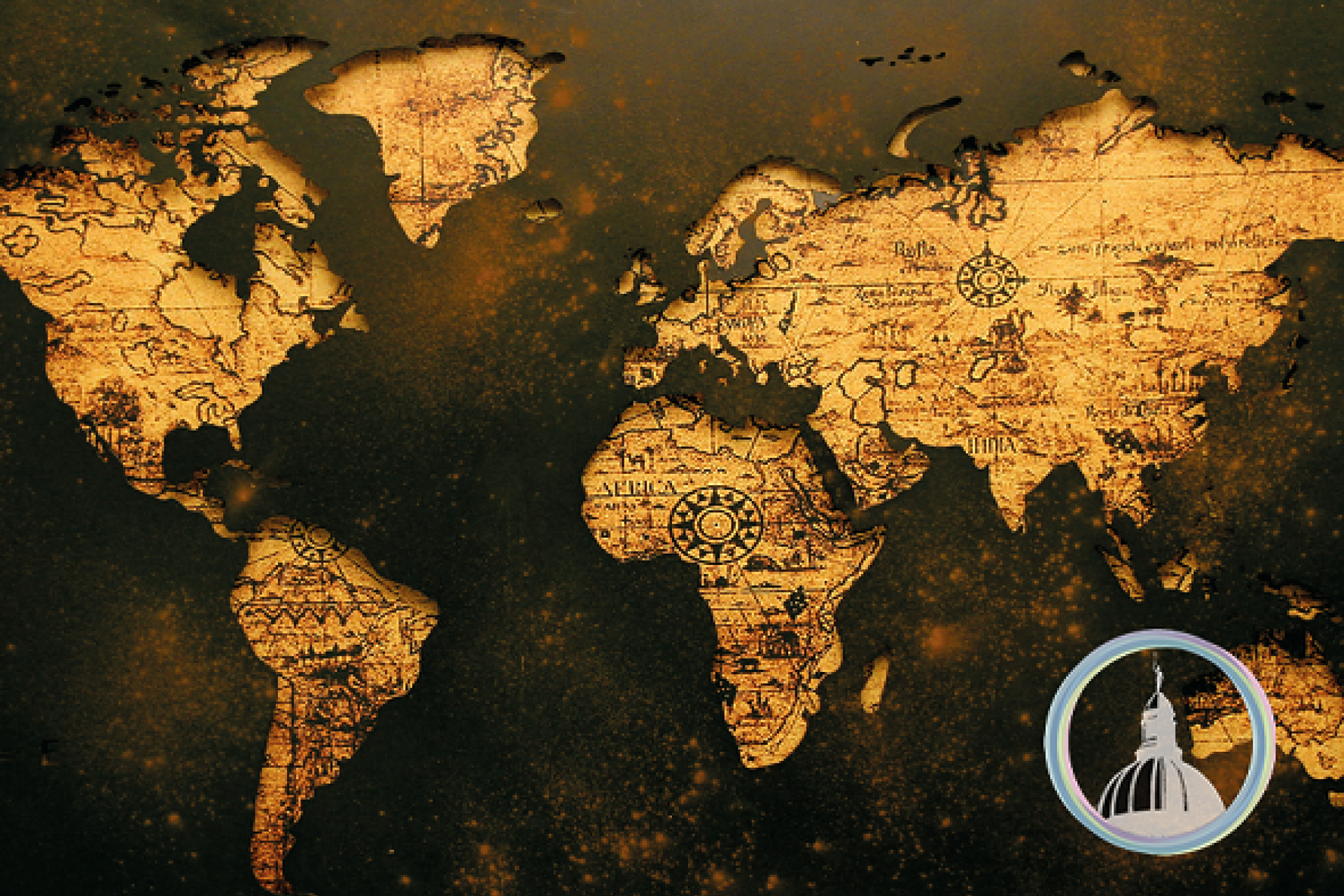 Map of World in brown/black