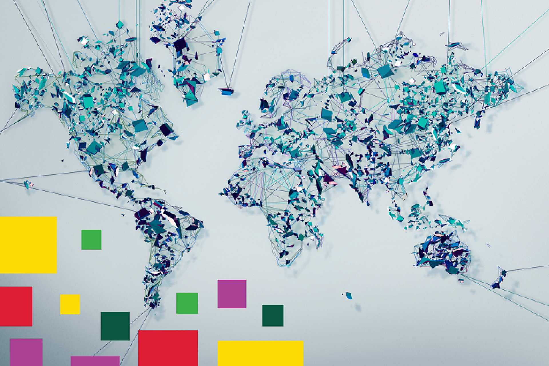 Map of World with strings attaching countries
