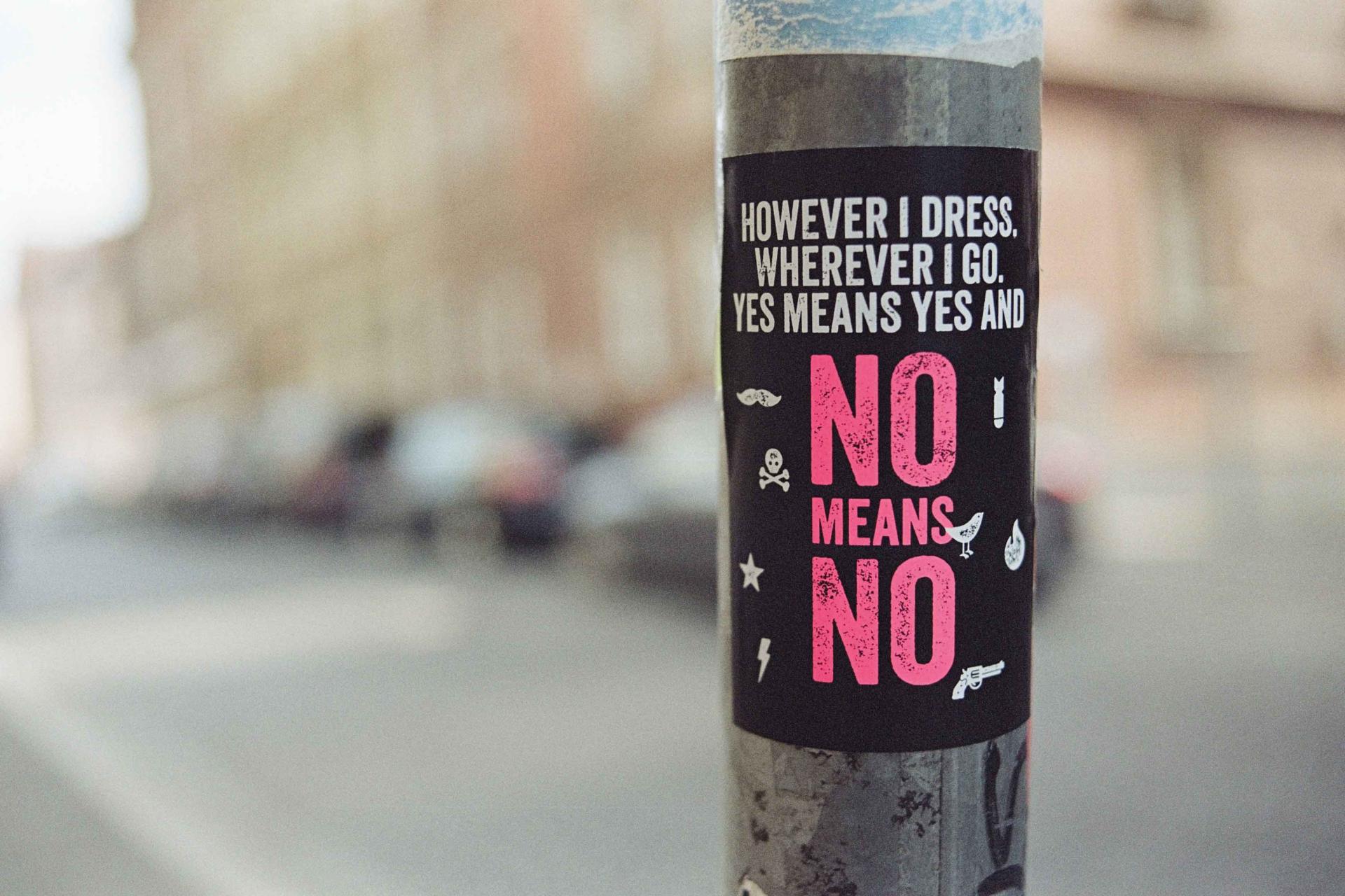 No means No sticker on a lampost