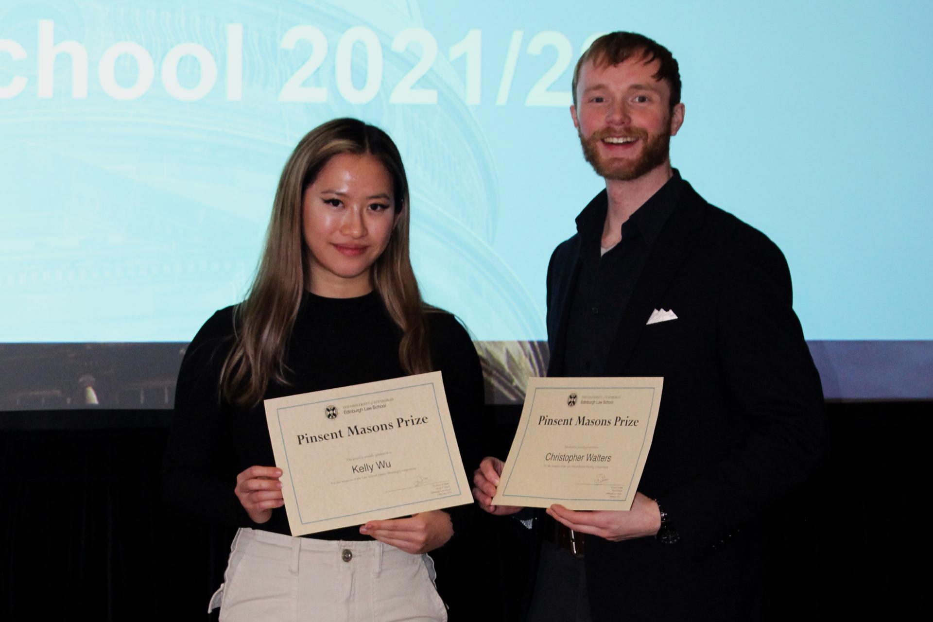 Award winners Kelly Wu and Christopher Walters