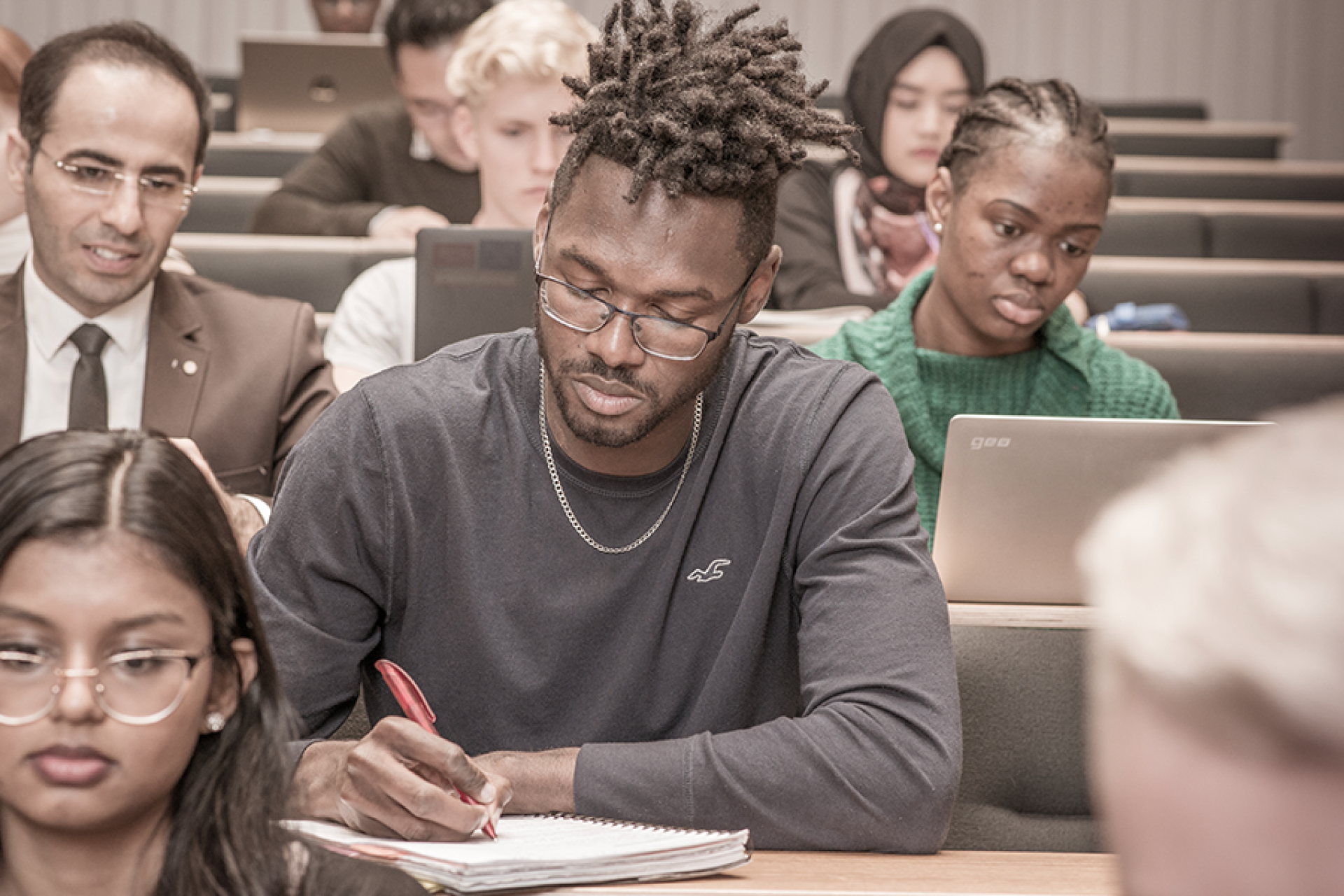Student studying at a lecture hall