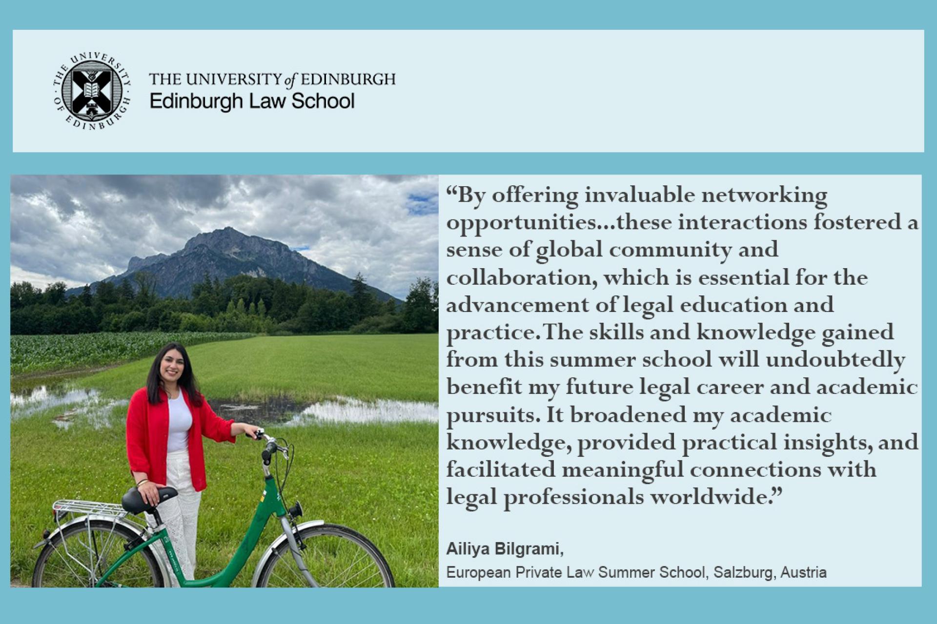 Quote from Ailiya about her experience: The skills and knowledge gained from this summer school will undoubtedly benefit my future legal career and academic pursuits.
