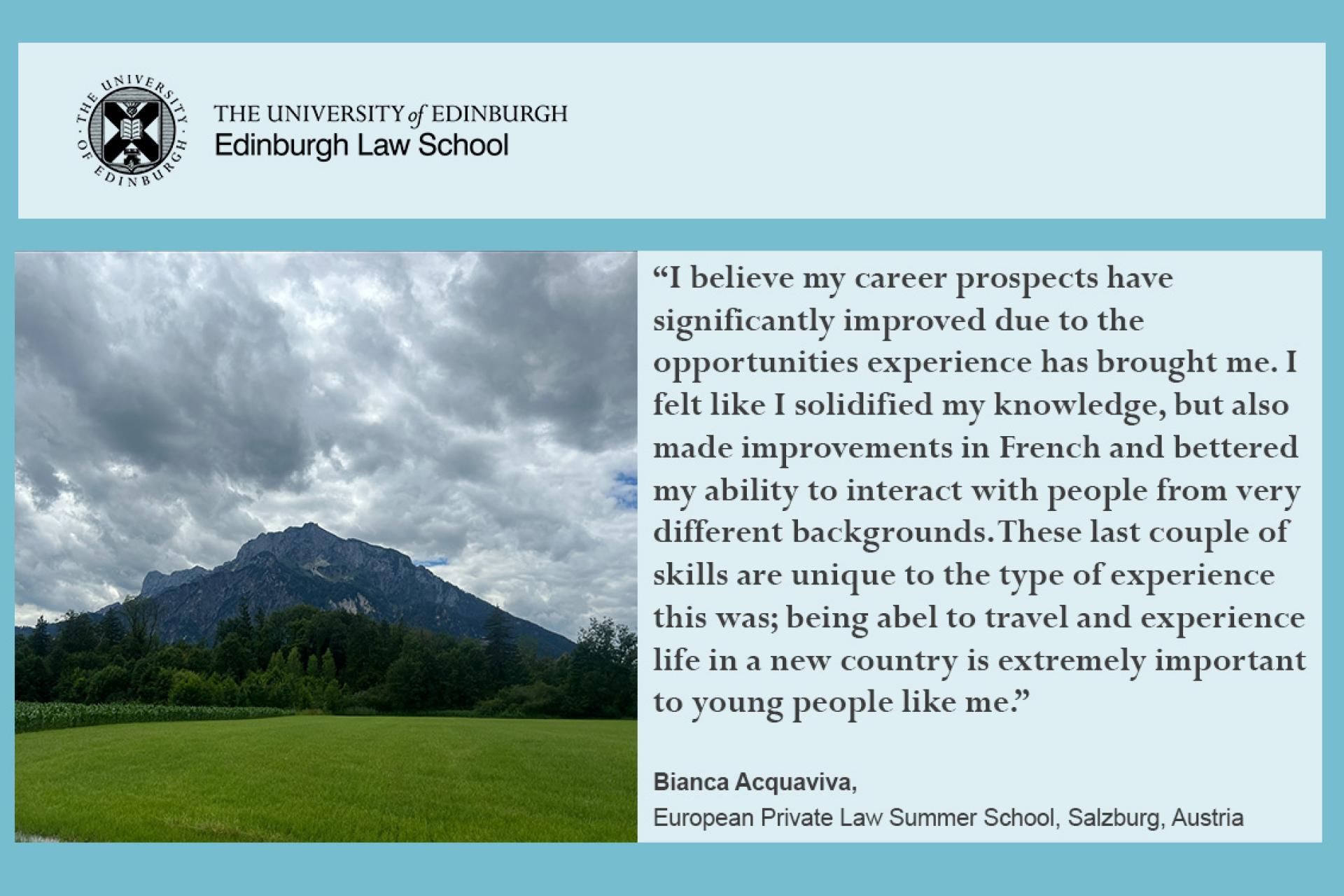 Quote from Bianca: I believe my career prospects have significantly improved due to the opportunities experience has brought me.