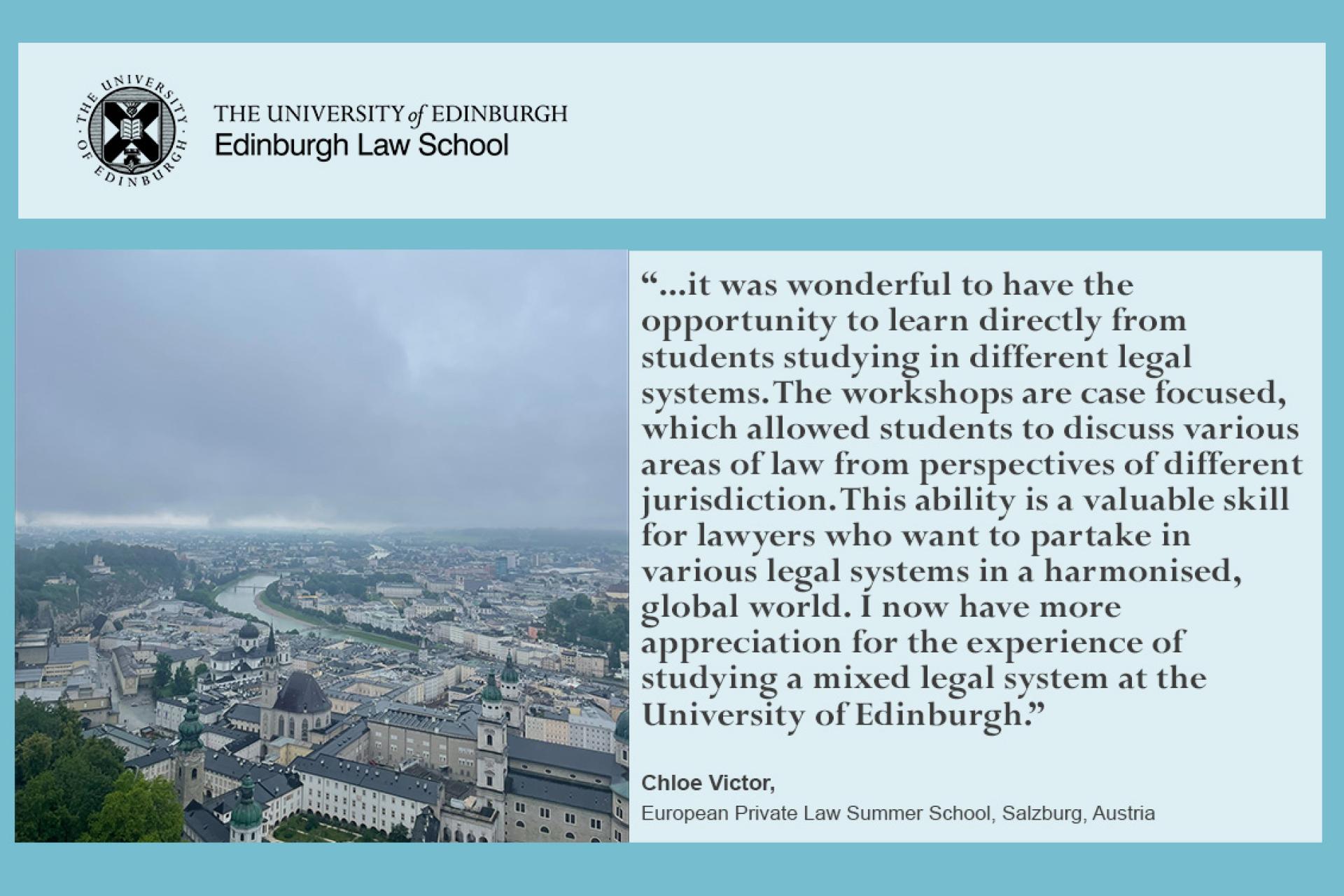 Quote from Ailiya about her experience: it was wonderful to have the opportunity to learn directly from students studying in different legal systems. 