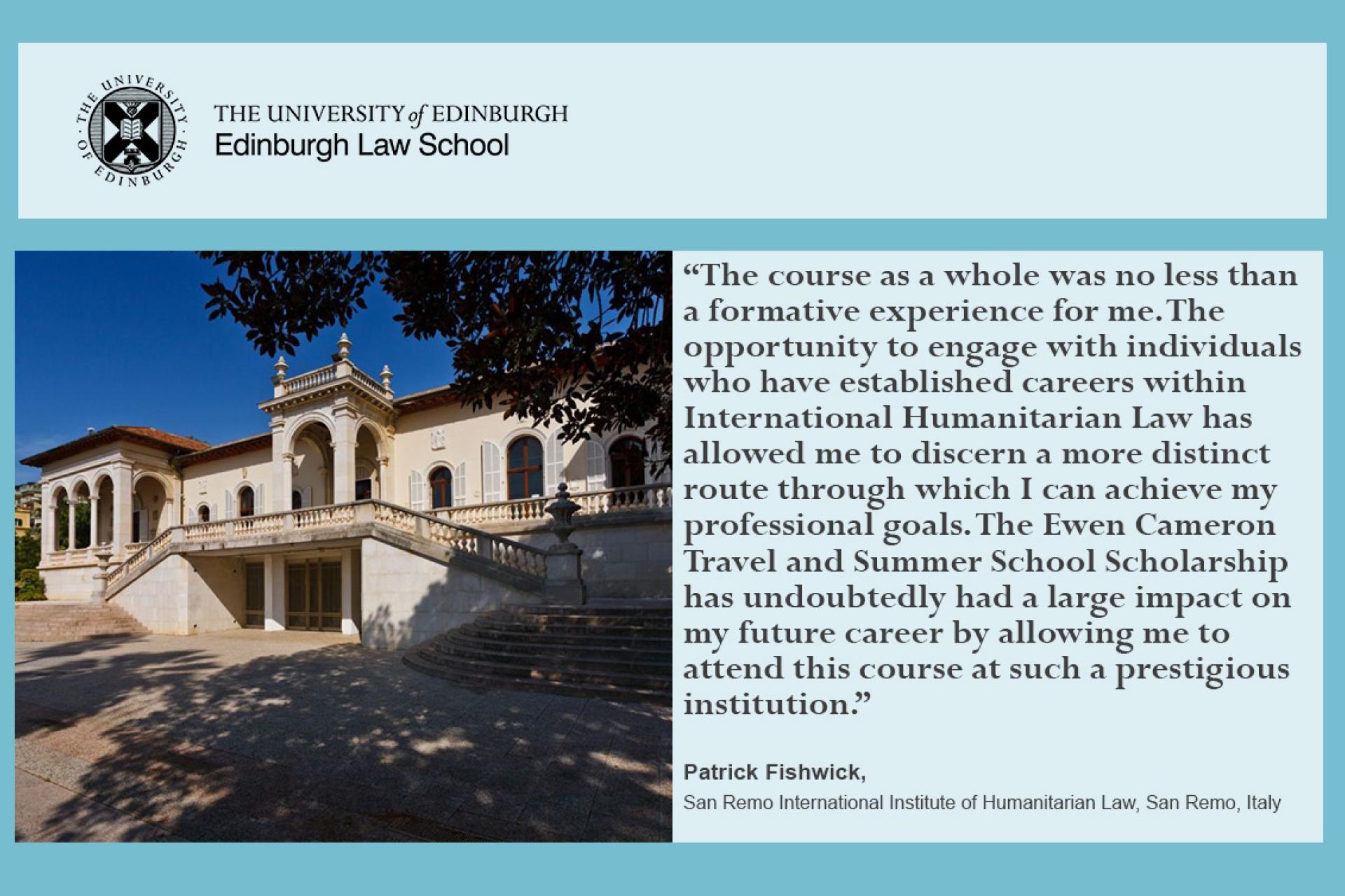 Quote from Patrick: the opportunity to engage with individuals who have established careers within International Humanitarian Law has allowed me to discern a more distinct route through which I can achieve my professional goals.