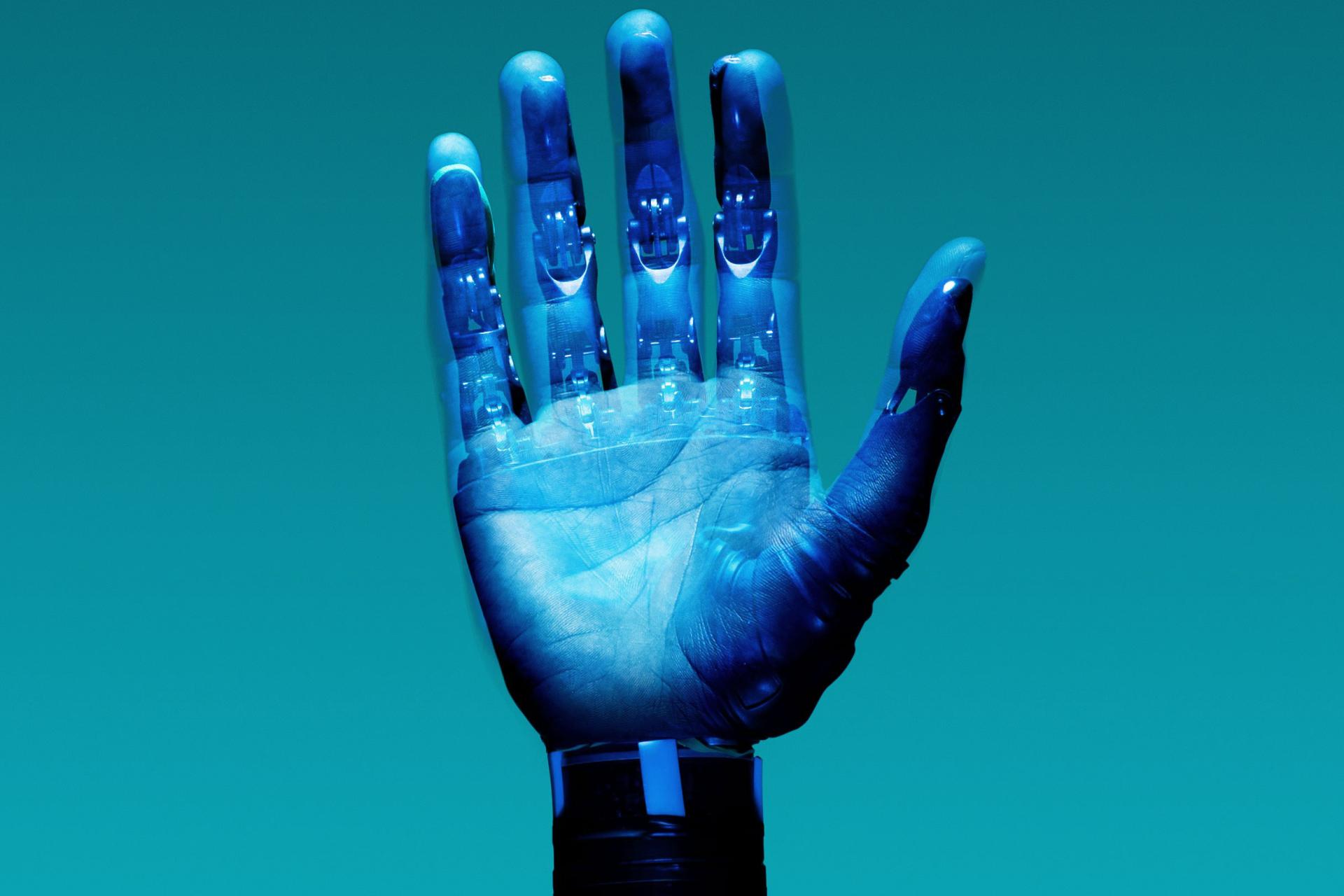 a hand with a blue tint over the top