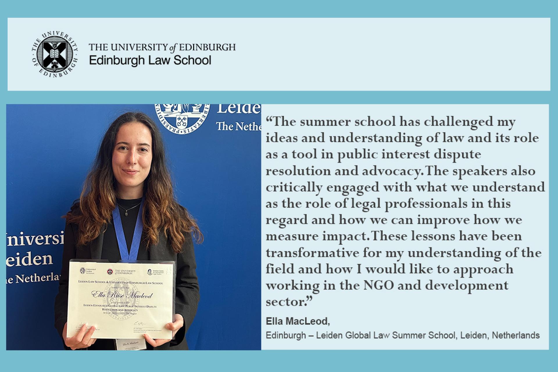The summer school has challenged my ideas and understanding of law and its role as a tool in public interest dispute resolution and advocacy. The speakers also critically engaged with what we understand as the role of legal professionals in this regard and how we can improve how we measure impact. These lessons have been transformative for my understanding of the field and how I would like to approach working in the NGO and development sector.