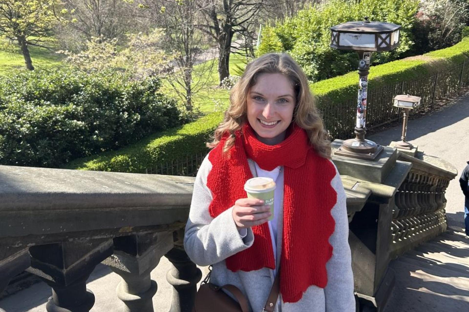 Student Friederike stood on the steps in Edinburgh