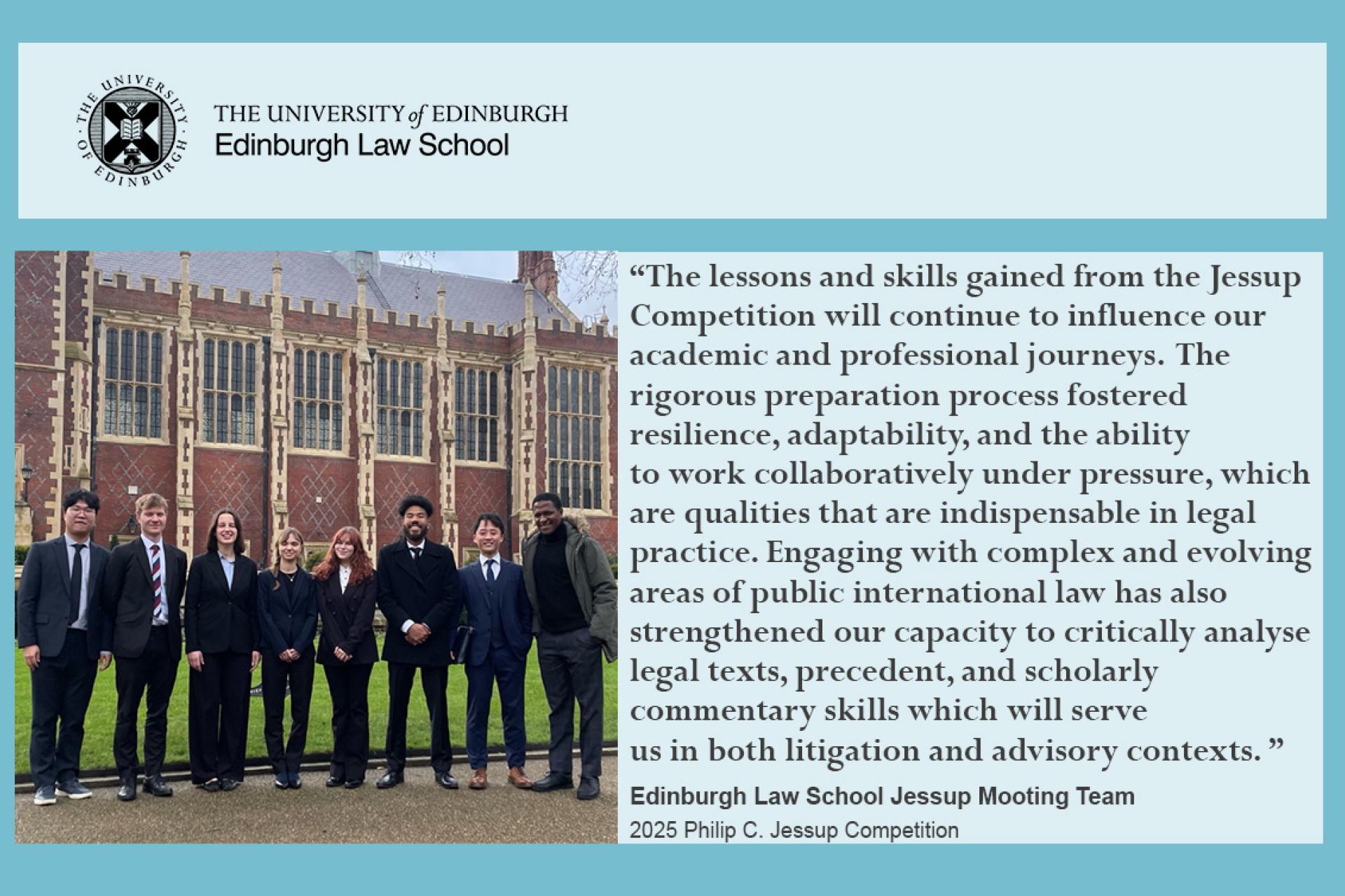 The lessons and skills gained from the Jessup Competition will continue to influence our academic and professional journeys.  The rigorous preparation process fostered resilience, adaptability, and the ability to work collaboratively under pressure, which are qualities that are indispensable in legal practice. Engaging with complex and evolving areas of public international law has also strengthened our capacity to critically analyse legal texts, precedent, and scholarly commentary skills which will serve u