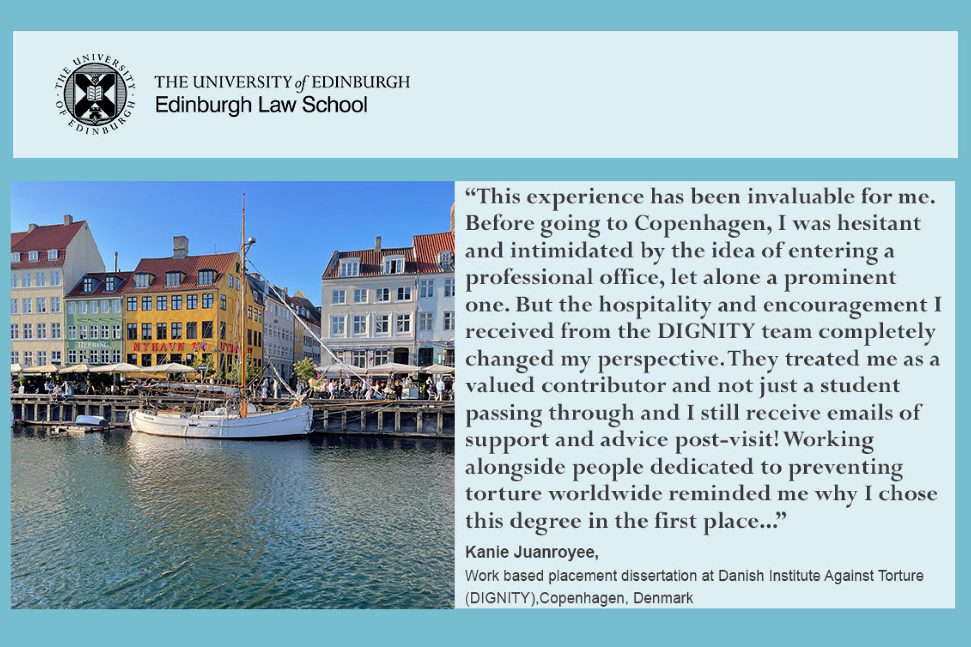 This experience has been invaluable for me. Before going to Copenhagen, I was hesitant and intimidated by the idea of entering a professional office, let alone a prominent one. But the hospitality and encouragement I received from the DIGNITY team completely changed my perspective. They treated me as a valued contributor and not just a student passing through and I still receive emails of support and advice post-visit! Working alongside people dedicated to preventing torture worldwide reminded me why I chos