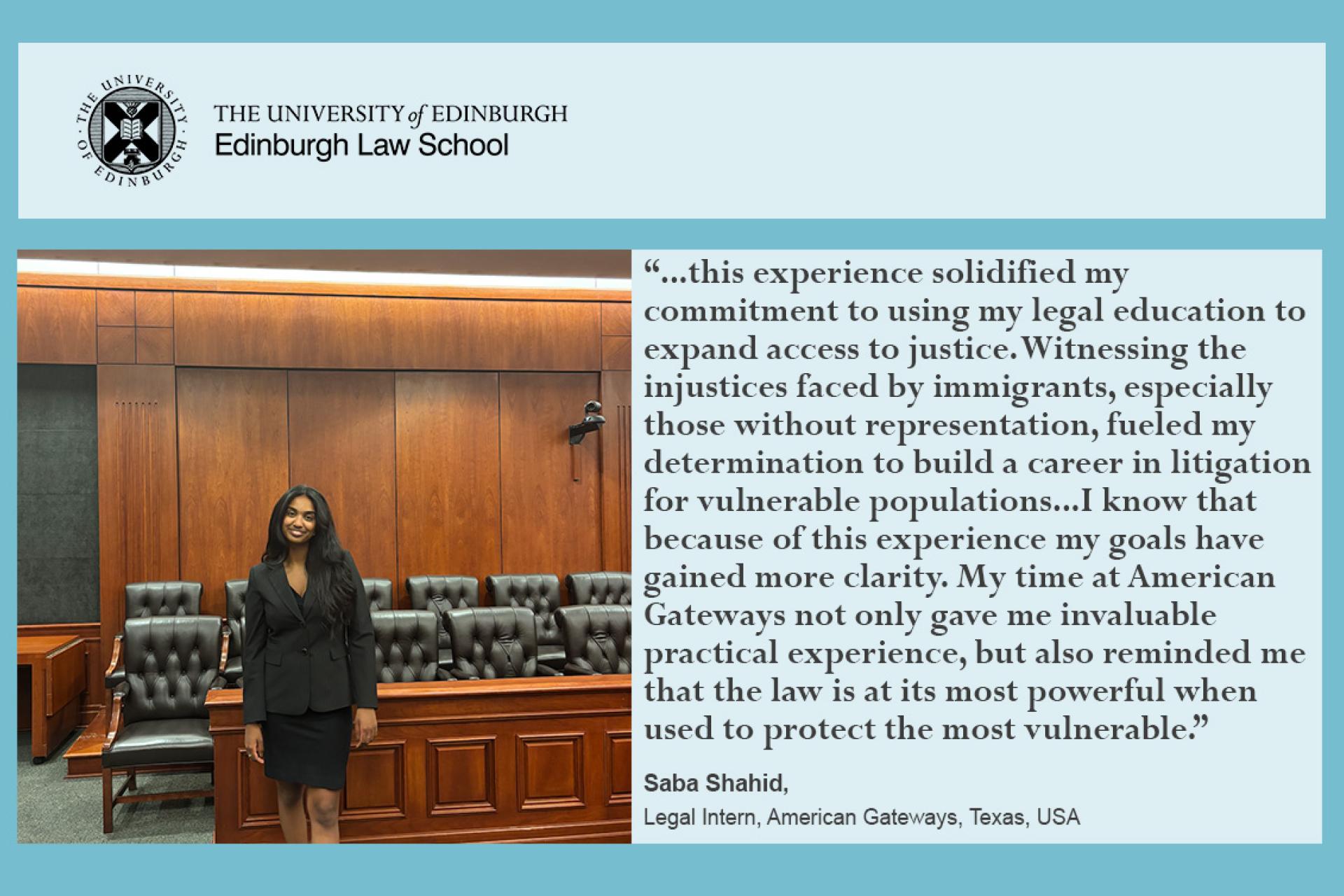 Saba's experience working as a legal intern in Texas