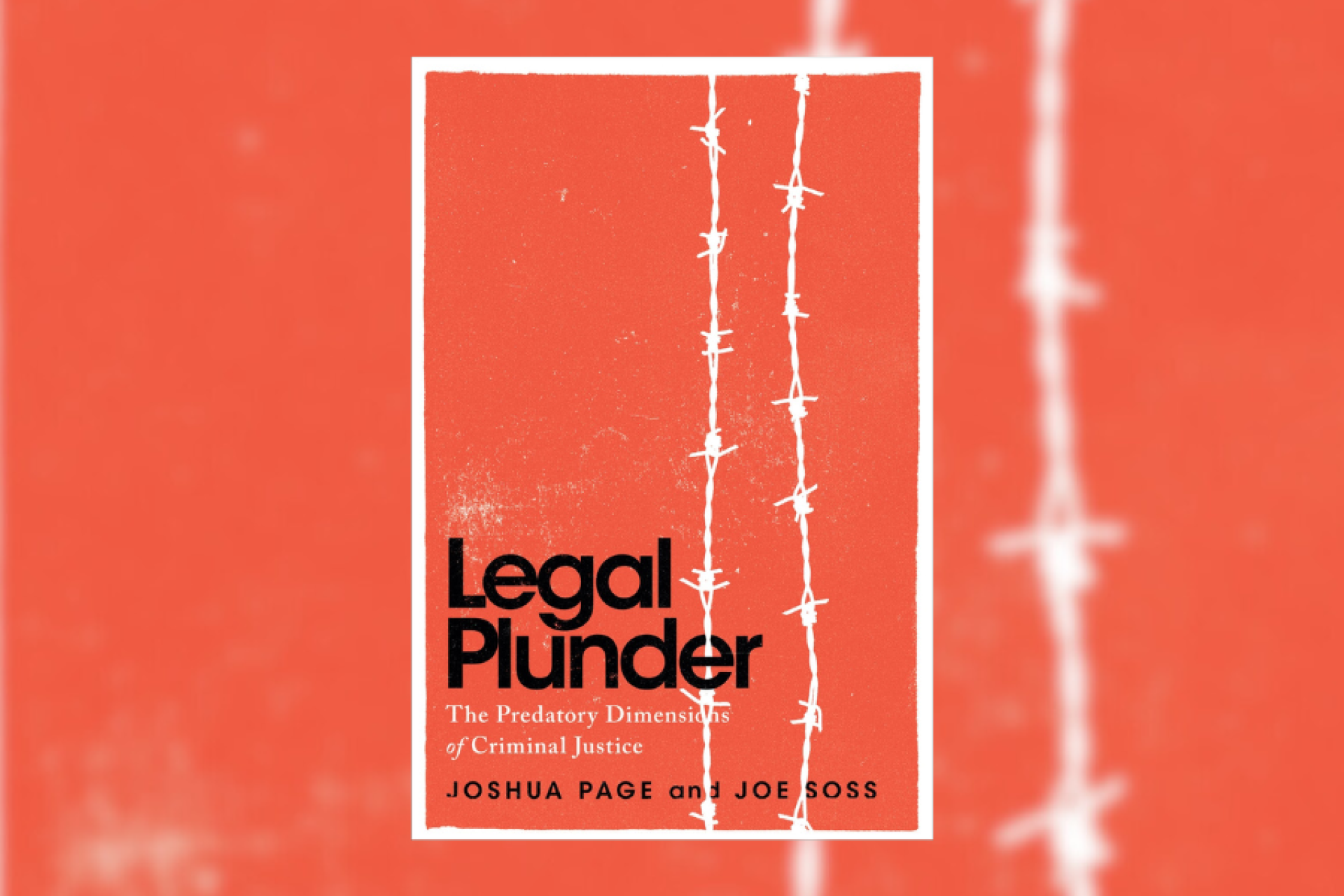The cover of the book Legal Plunder is bright red with white barbed wire. 