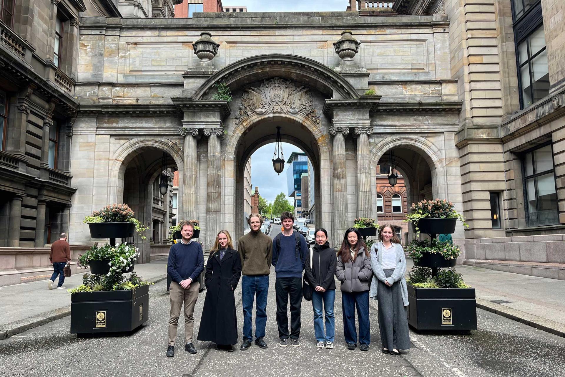LLM EU Law students standing outside Glasgow City Chambers