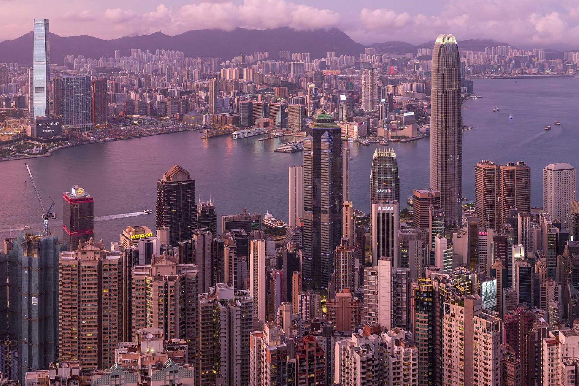 Hong Kong harbour at sunset