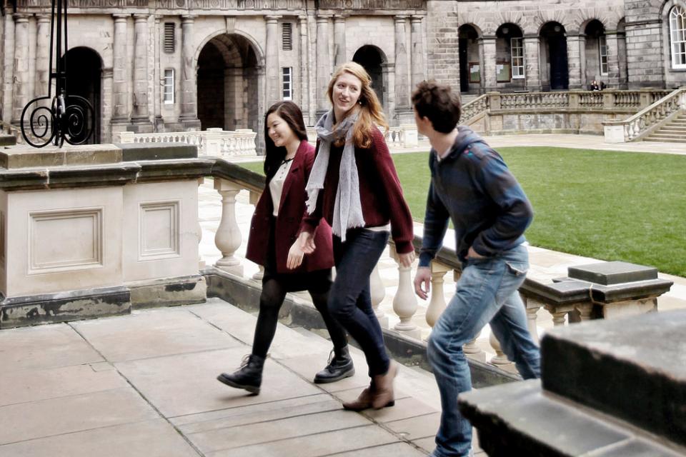 Students walking in the Old College Quad